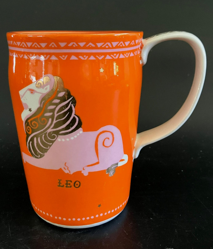 Anthropologie Danielle Kroll Leo Zodiac Mug Orange Gold Astrology Coffee Cup 