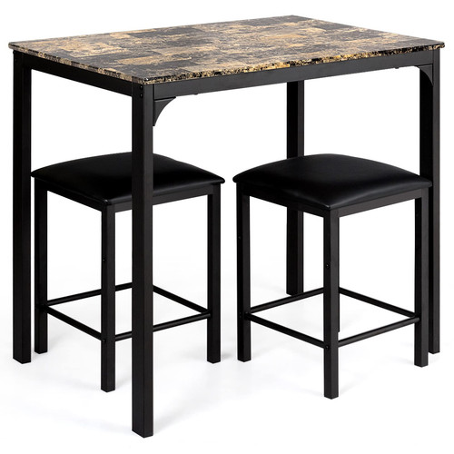3 PCS Table Set Faux Marble Counter Home Kitchen Bar Dining Table 2 Stools - Picture 9 of 9