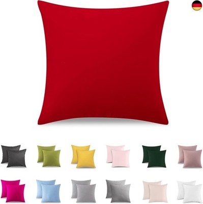 2er Set Kissenbezug 40x40 cm - 100% Baumwolle, Rot Kopfkissenbezug Weich und Hyp