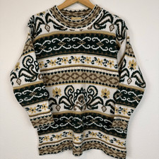 Vintage 80s Patterned Green  Gold Sweater Size Medium