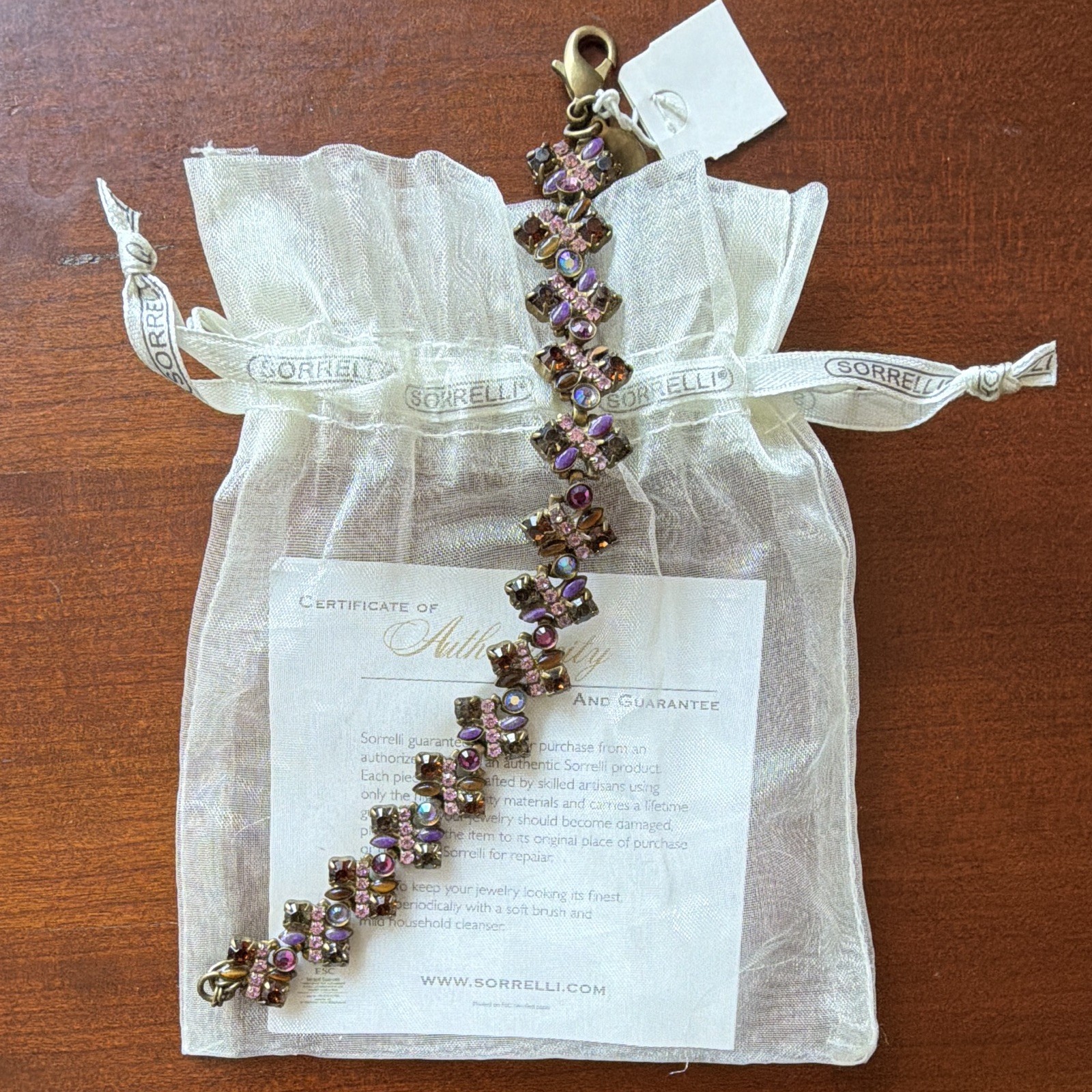 Sorrelli Purple Pink Crystal Chain Link Bracelet Brown Accents