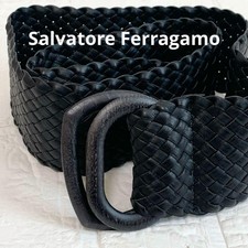Salvatore Ferragamo Waist Belt Black Gold Mesh Women Authentic From Japan