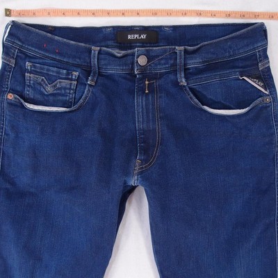 Mens Replay M914 ANBASS Stretch Slim Tapered Blue Jeans W34 L34