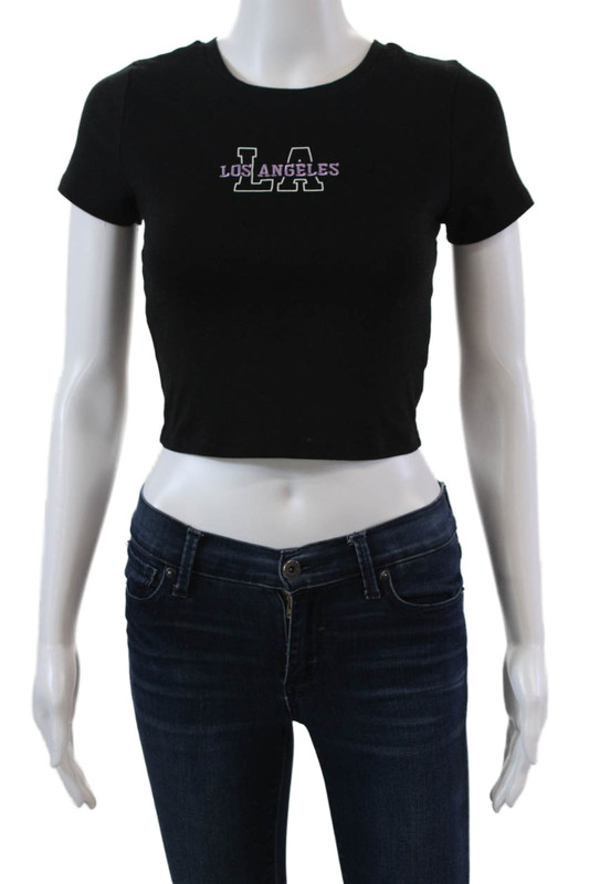 Garage Womens Cotton Crew Neck Los Angeles Short Sleeve Baby Tee Black Size M