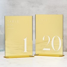 Gold Mirror Acrylic Wedding Table Numbers 1-20 5x7in with Stands