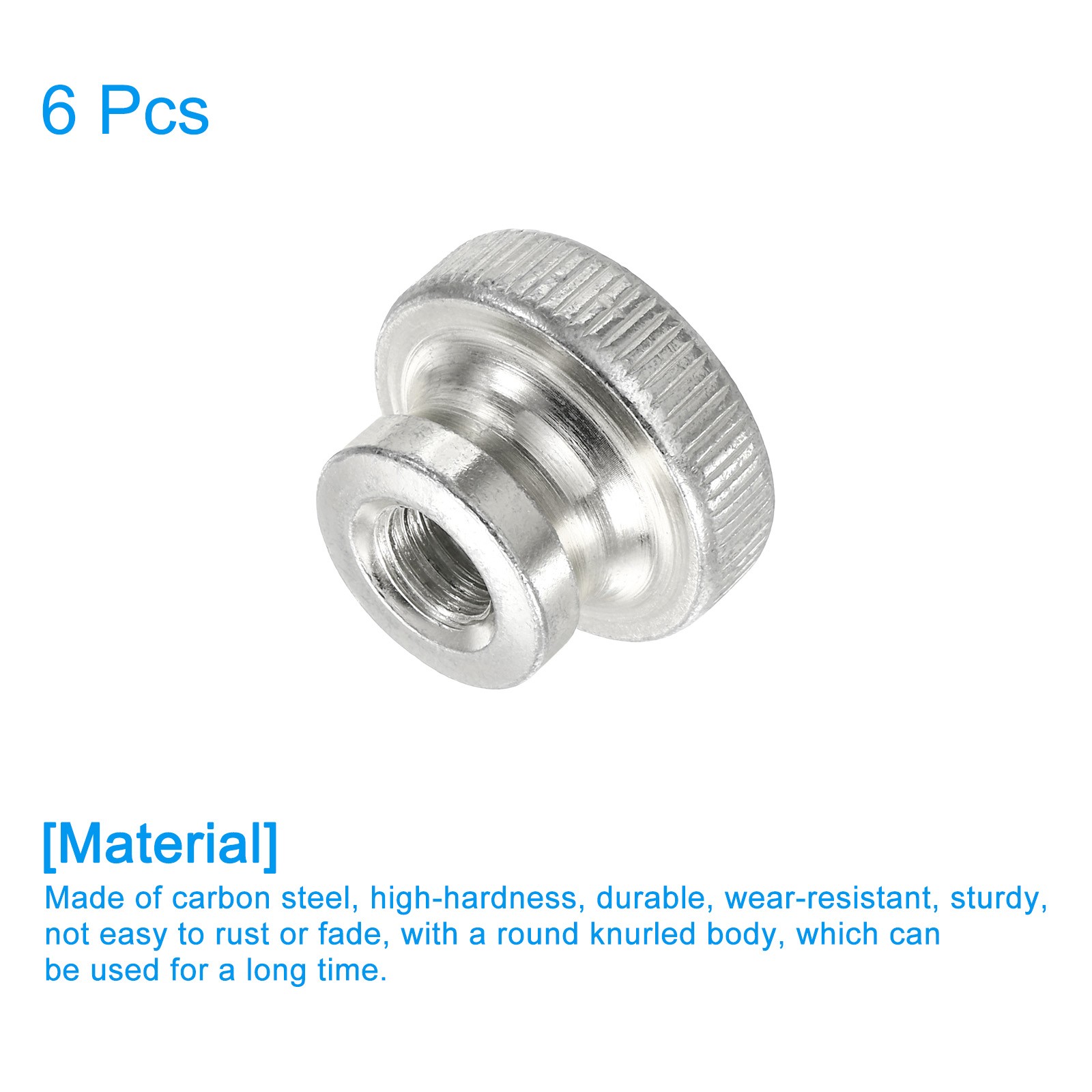 Knurled Thumb Nuts, 6Pcs M10 Carbon Steel Nut High Head Through Hole, Silver