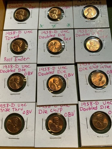 Lot Of 12 Bu Wheat Pennies 1958 D Lot Old Us Coins Possible Errors?