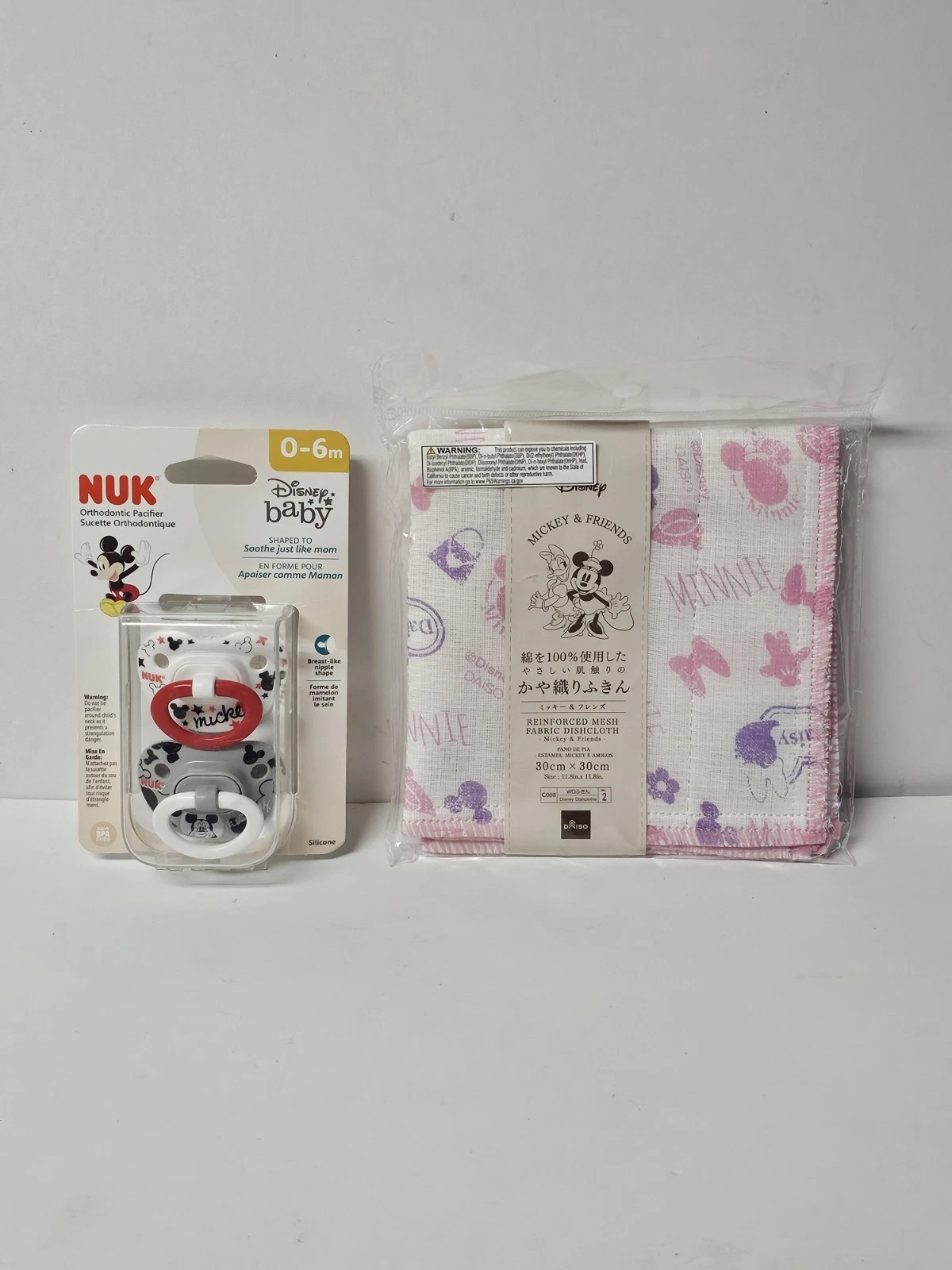 Nuk Mickey Mouse 0-6 Month Pacifiers (1 Pack w/ 2 Pacifiers) & Mickey Dishcloth