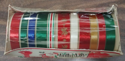 Vintage Sasheen Ribbon 3M Holly Tie 160 ft 11 Ribbons Gift Red Green Gold NOS - Picture 2 of 5
