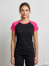 T-Shirt Damen, Schwarz mit pinken Ärmeln, Gr...