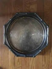 VTG Octagonal Silver plate Bamboo Edge Gallery Tray Cut Out Side Design 14.5"W