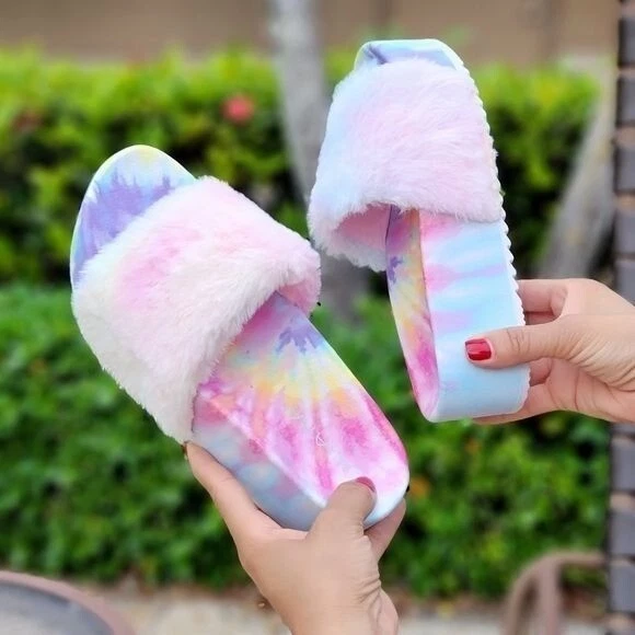 Sandalias de cuña con plataforma peluda tie dye para mujer (talla 10) Foto 2 de 4