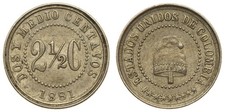 Colombia - 2 1/2 Centavos 1881 - Liberty Cap, Medio Centavos