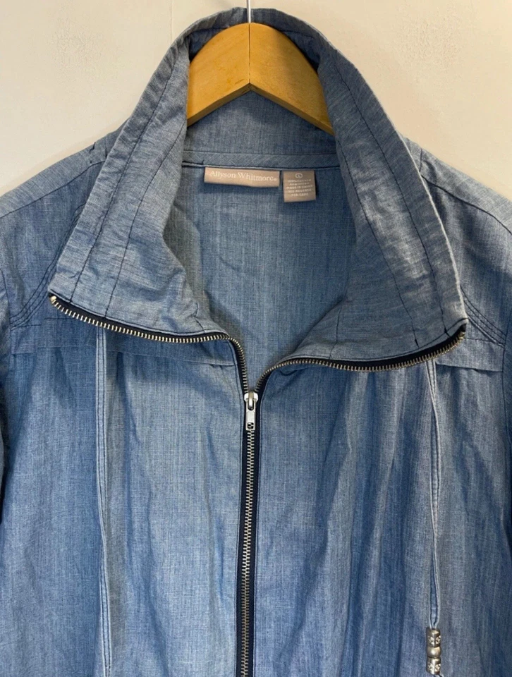 Chaqueta Bomber ALLYSON WHITMORE Para Mujer Talla L Denim Cambray Cuello Imitado Cremallera Completa Foto 3 de 4