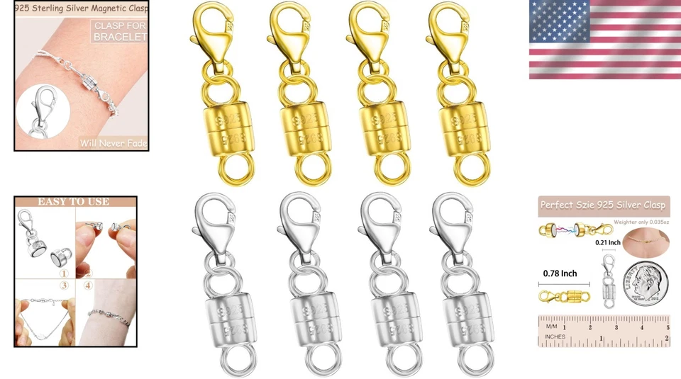 Cierres magnéticos para collar 8 piezas - plata de ley Foto 2 de 4