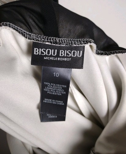 Bisou Bisou Elegant Black Cream Sheer Overlay Rhinestone Brooch Halter Dress 10 - Picture 3 of 6