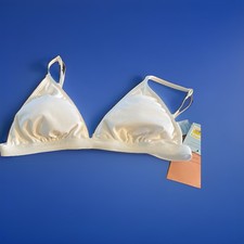 SHADE  SHORE High Shine Ribbed Triangle Bikini Top White Medium 8-10 New