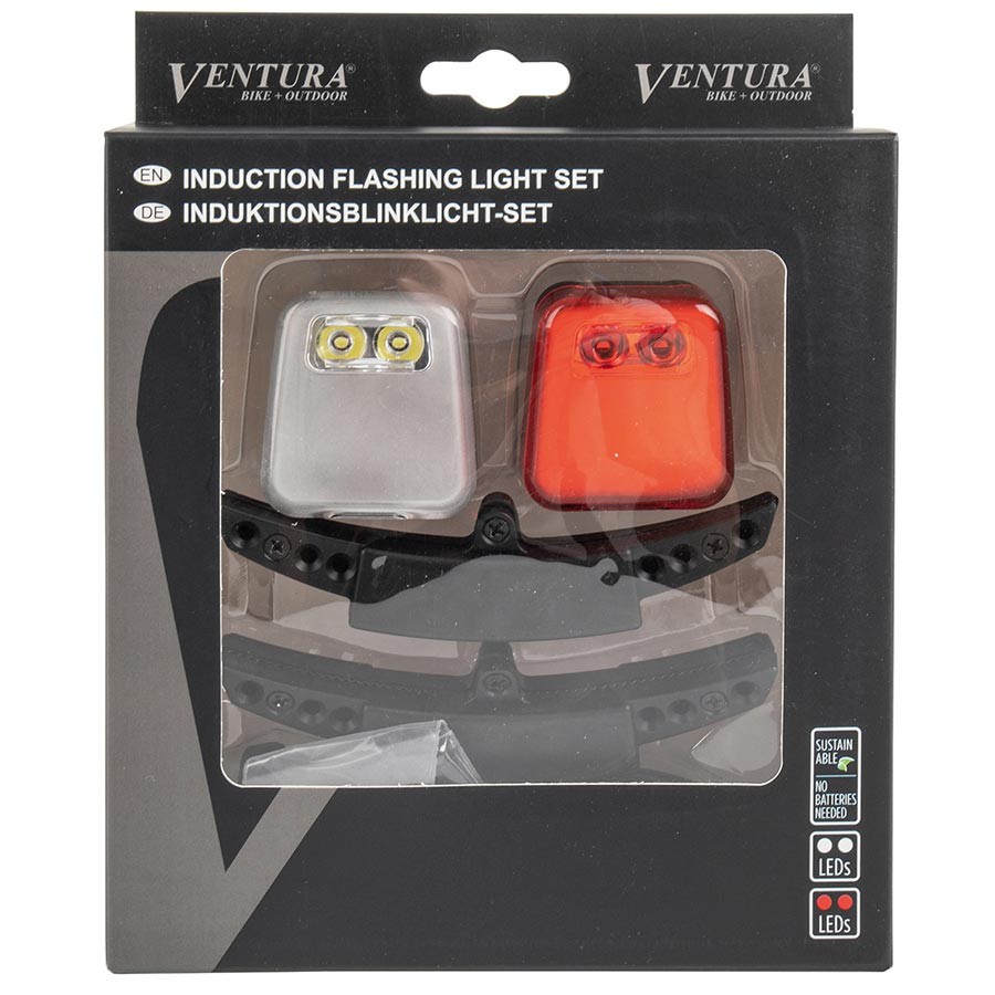 Ventura 2 LED Induction Bike Light Set with Front & Rear Lights, Black