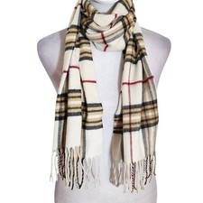 V. FRAAS Cashmink Tan and Black Plaid Scarf 11 x 52