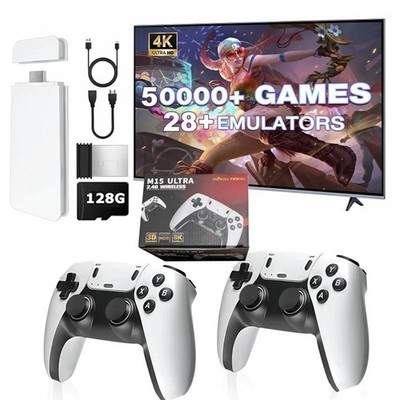 M15 Ultra 4K TV Game Stick 64GB 128GB 50000+ Games Dual Wireless Controllers