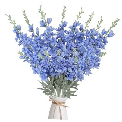 8PCS Delphinium Artificial Flower 34.6'' Long Silk Larkspur Flowers Deep Blue