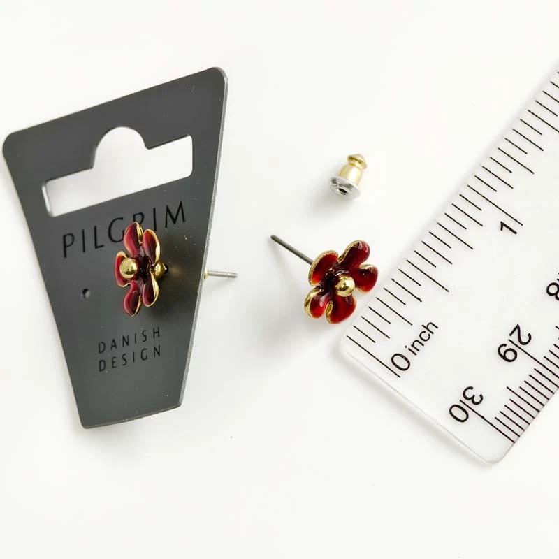 Aretes de flores esmaltados peregrinos de 12 mm elegantes para mujer fiesta vacaciones joyería regalo Foto 4 de 4
