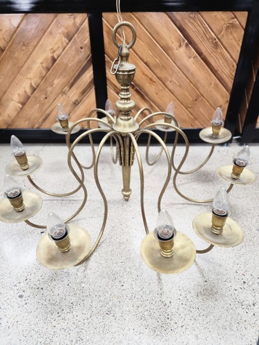 Huge Vintage Brass Candelabra 10 Arm - Light Electric From Spain Chandelier - Picture 9 of 13