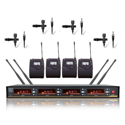 4-Channel Professional UHF PLL Lapel/Lavalier Mic Wireless Microphone System
