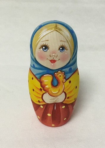Matryoshka Russian Wooden Nesting Dolls - 3 Pieces Unique Coloring Set #5 - Picture 4 of 6