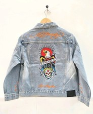 Ed Hardy Jacke Don Eagle bestickt blau Denim Jacke, seltene Größe Small