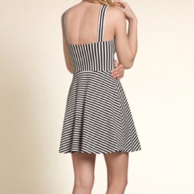 hollister skater dress HOLLISTER ~ New! NWT Medium ~ Black White Striped FIT & FLARE Skater Dress
