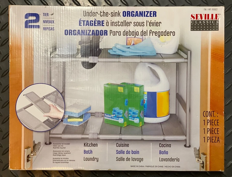 Organizador de cozinha/banho Seville Classics sob a pia níquel ajustável 2 camadas - Imagem 2 de 3