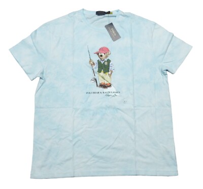Polo Ralph Lauren Men's Blue Tie-Dye Fishing Bear Graphic