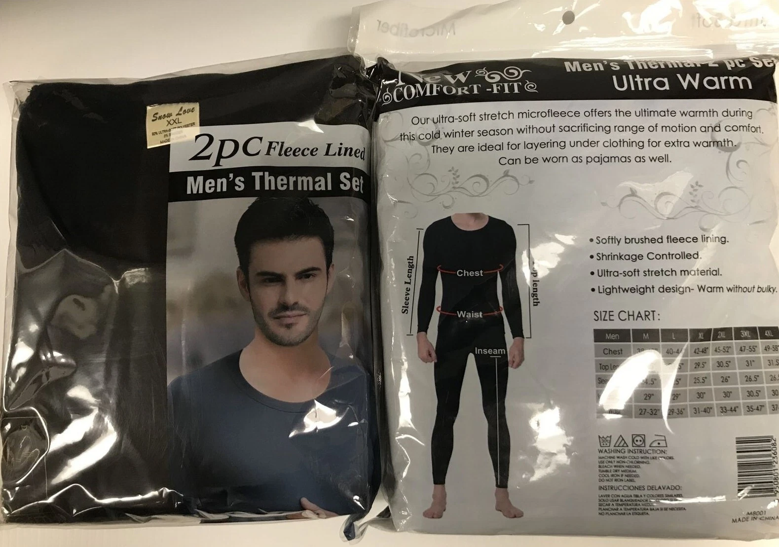 Comfort Fit Fleece Lined Microfiber Long Johns, 2XL, Black, 2 pc set
Opens in a new window or tab