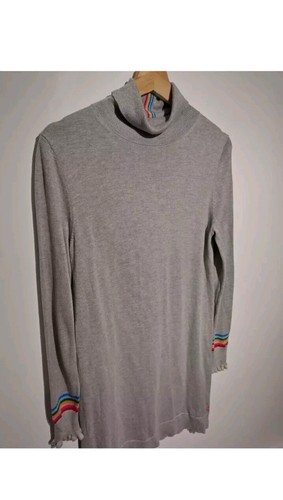Joules UK 10 Laurie Dress Grey Rainbow Detail Roll Neck Jumper Dress Knitted NWT - Picture 2 of 8