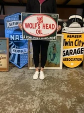 Antique Vintage Old Style Sign Wolfs Head Motor Oil Made USA