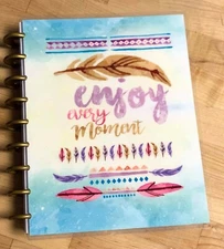 'Enjoy every Moment' Quote Watercolor Feathers Cover Set 4 use w/ Happy Planner