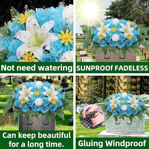 Artificial Cemetery Flowers for Graves,Headstones for Saddle White Lily - Picture 4 of 8