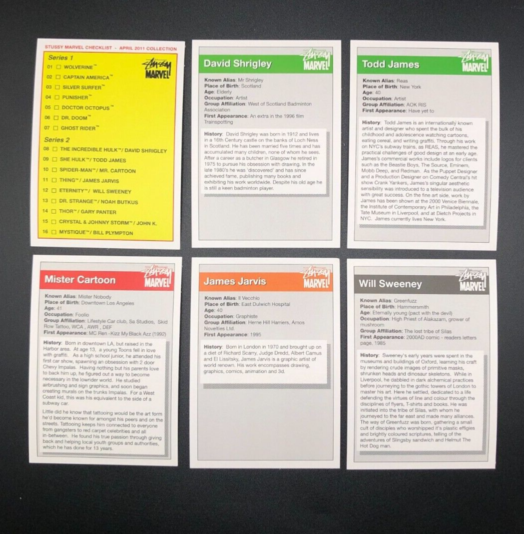 STUSSY × MARVEL コラボ　カードセット（開封済み） Stussy MARVEL OFFICIAL COLLECTORS TRADING CARDS 16 cards SET