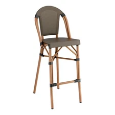 Bistro Style Outdoor Barstool Chair With Brown Woven Fabric & Aluminum Frame