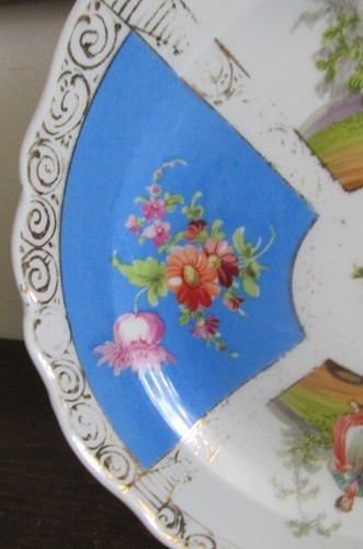 Antique Meissen Germany Courting Couple Turquoise Blue Gold 7" Porcelain Plate - Picture 6 of 9