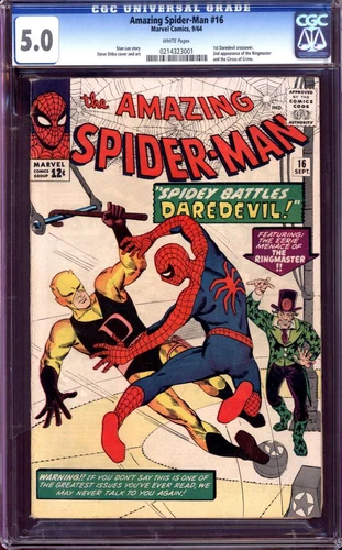 AMAZING SPIDER-MAN #16 CGC 5.0 WHITE PAGE // 1ST DAREDEVIL CROSSOVER MARVEL 1964