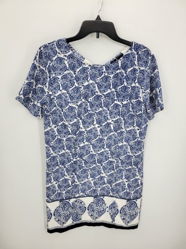 Lulus Dress Womens Medium Blue White Paisley Border Print Boho Shift Back Cutout