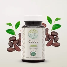 HerbEra Cacao 60/120 Capsules, 500 mg, Organic (Theobroma cacao)