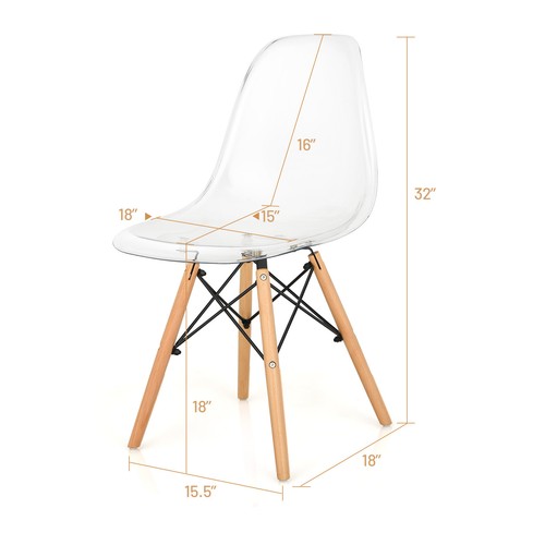 4PCS Dining Chairs Modern Plastic Shell Side Chair w/ Wood Legs & Clear Seat - Picture 2 of 8