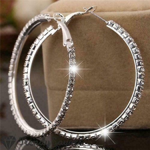 Women Very Big Sterling Silver Plt Diamond Cut Dangle Large Hoop Earrings 70MM - Picture 5 of 12
