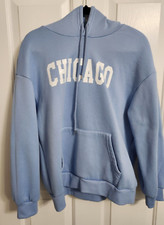 Womens Hoodie Pullover Sweatshirt Size 8-10 SHEIN Light Blue fleece Chicago