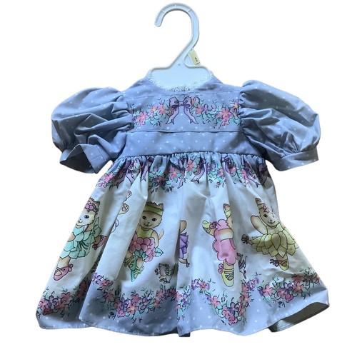 Vintage 70s/80s Babydoll Dress Floral Flutter Sleeve Cat Mouse Pattern 6 Mos