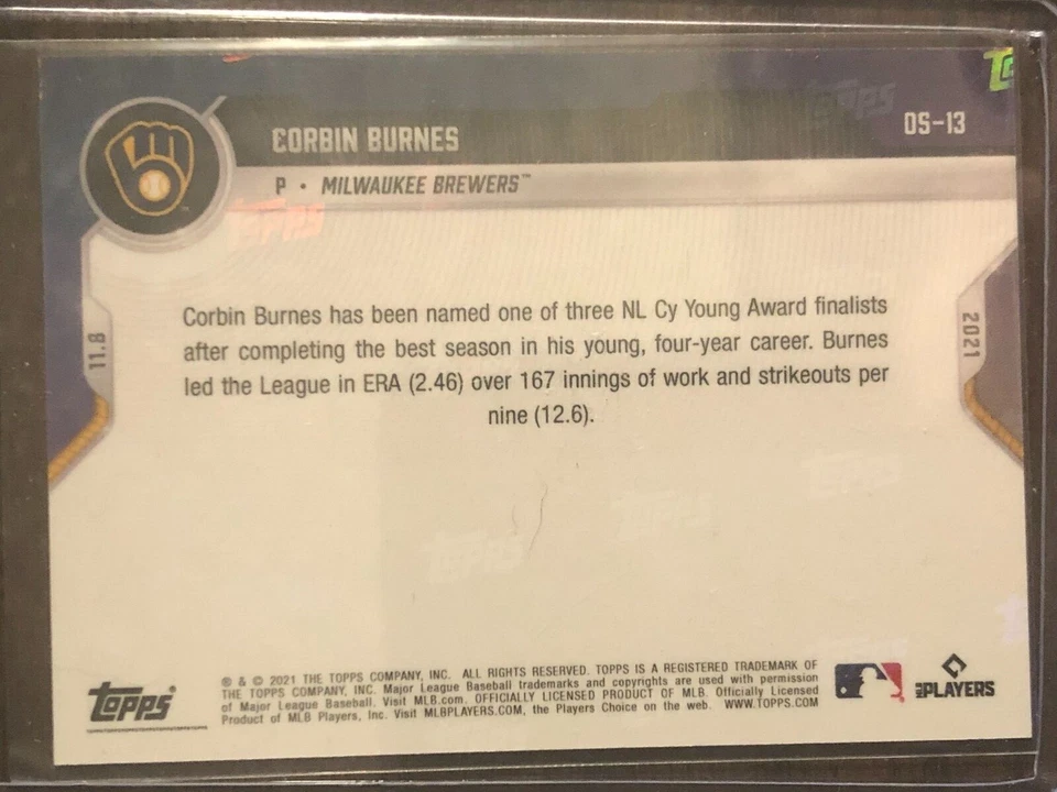 2021 Topps Now #OS-13 Corbin Burnes Milwaukee Brewers 09/10 - Image 2 of 2