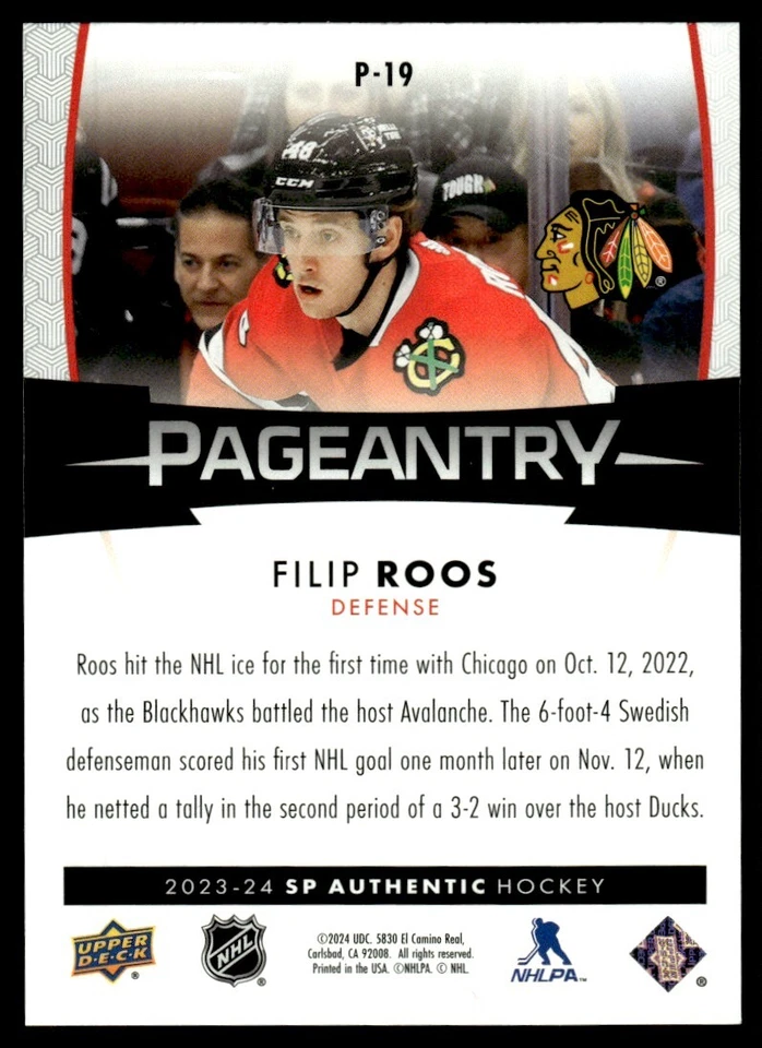 2023-24 SP Authentic Pageantry Red Filip Roos Chicago Blackhawks #P-19 - Image 2 of 2
